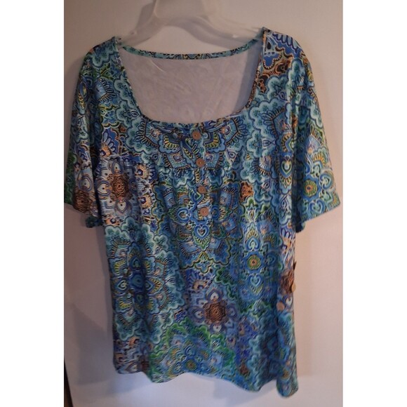Unbranded Blue Floral Short Sleeve Blouse Sz 1XL - Picture 1 of 3